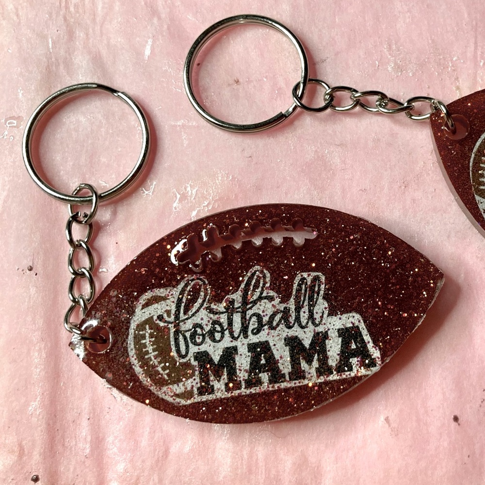 Football Mama Glitter Keychain